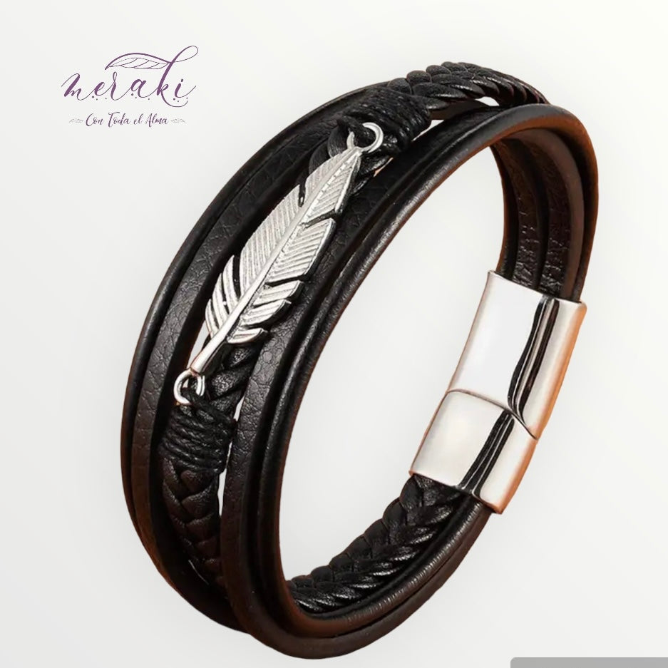 Brazalete pluma plateada