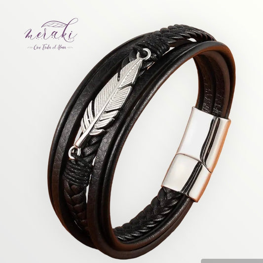 Brazalete pluma plateada